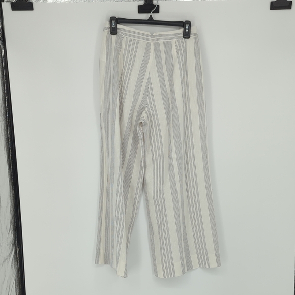 Worthington Striped Linen Wide Leg Cropped Pant White Gray 4 preppy coastalcore - Picture 2 of 7